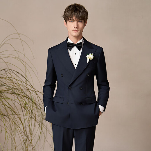 Guillaume de Mons men's suit 2025 new suit men's high-end double-breasted suit men's groom's wedding suit Prussian blue top + trousers 253026 50