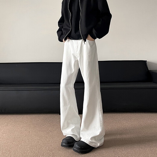 Digada American vibe pants for men, high street fashion, white scimitar jeans for men, straight slim fit, slim bootcut pants for men, FYFS-Q724 white XL (recommended 120-135 Jin Jin is equal to 0.5 kg)