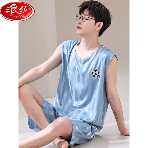 Langsha Pajamas Men's Veste Sans manches Suit en deux pièces Summer Summer Silk Silk Cool rapide Balle à séchage Uniforme Étudiant de grande taille [Costume sans manche en soie de glace] Q9902 L Men [100-125Jin [Jin est égal à 0,5 kg]]]
