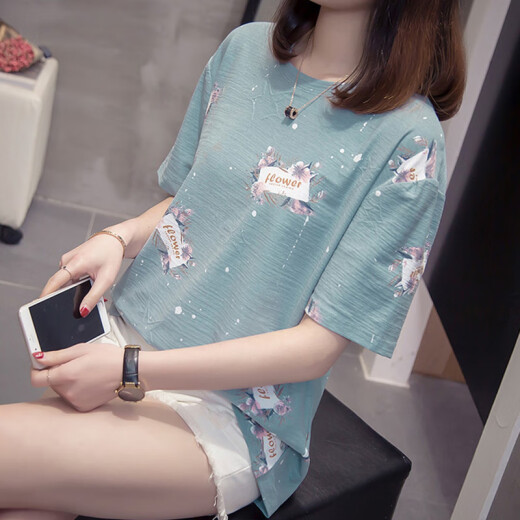 婉览加大码胖mm夏装新款纯棉短袖t恤女韩版胖妹妹百搭显瘦遮肚子上衣 9928灰色 M 80-95斤