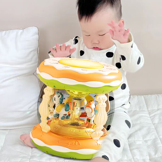 
SEMALAM Hand-pat drum baby 0-1 year old toy baby music padd drum early education 2-3 children 6 months and over nine [USB charging] Large Trojan drum - Orange (within 672
