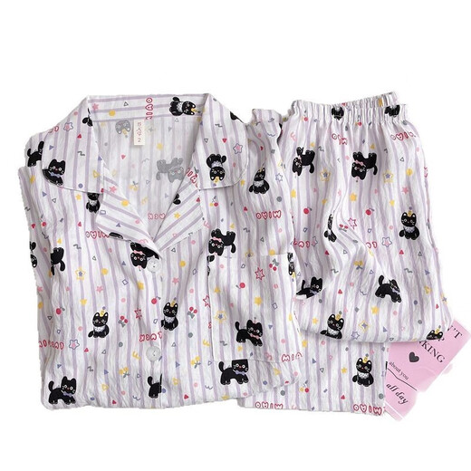 Rongxitu (rongxitu) pijama para mujeres en primavera y otoño dulce caricatura nube de algodón ropa 826# púrpura negro gato 175 l