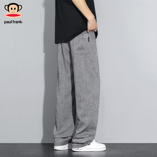 大嘴猴（paul frank）休闲裤男夏季薄款亚麻男裤子男士宽松休闲直筒裤男 灰色  2XL