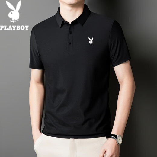 Playboy (Playboy) 2025 Neues Sommer-Kurzärmel-Polo-Hemd für Männer Eis Seide Traaceless Iron-Free Business Casual halbärmelig dünnes Männer T-Shirt 12358 Begonia Red 3xl (160-175jin [Jin gleich 0,5 kg]))