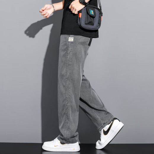 MAYBEYOND莱赛尔牛仔裤男夏季宽松阔腿休闲直筒裤凉感天丝男裤MA13灰色L