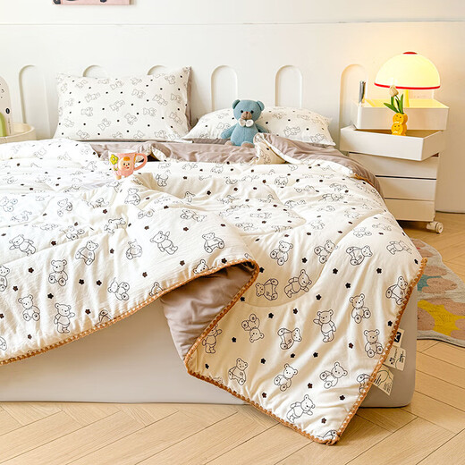 Hilo de doble capa de clase A Hyar de doble capa 100% Xinjiang Cartoon Air acondicionador de aire acondicionado de verano por Summer Cold Slut by Hogar Double Quilt Gentleman Bear [Clase A Xinjiang Cotton Quilt] 110*150cm [edredón de bebés]