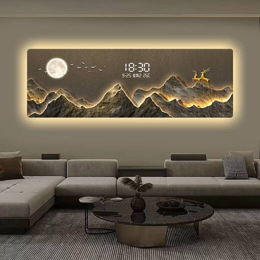 咏幻数显屏客厅沙发背景墙装饰画轻奢led数字电子钟感氛围灯挂画 t11981 210*70cm数显+氛围灯+水晶画面+