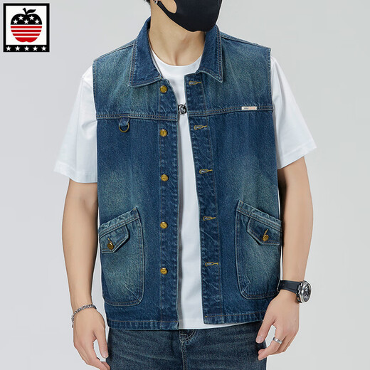 Aemape Apple Light Color de grande taille Vertinit vestime en denim pour hommes et femmes Spring and Summer Brand Retro Workwear Workswear Casual Sans manche sans manches Clip de cheval 6231 # Retro Blue 3XL (recommandé 175-190jin [Jin est égal à 0,5 kg]))