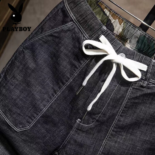 
Playboy (PLAYBOY) denim shorts men's summer thin Japanese workwear trendy brand ins loose straight stretch five-point casual mid-pants black CKW#CK9920 high quality 31