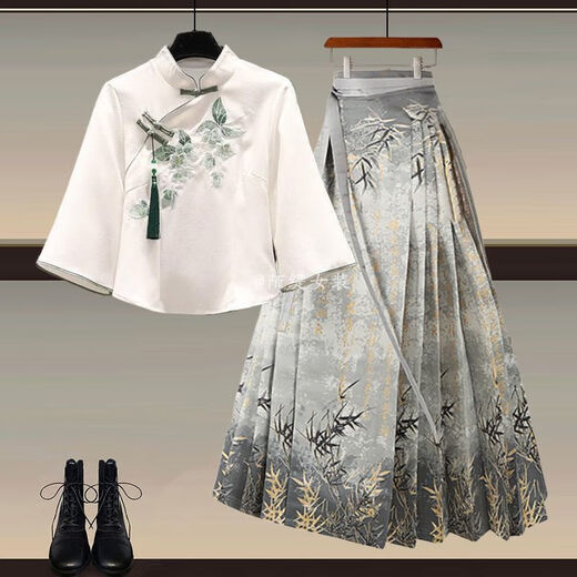S.SOFEA薄荷绿新中式汉服连衣裙女夏季新款国风马面裙套装 汉服上衣+1289粉色马面裙 两件套 L 建议100-120斤