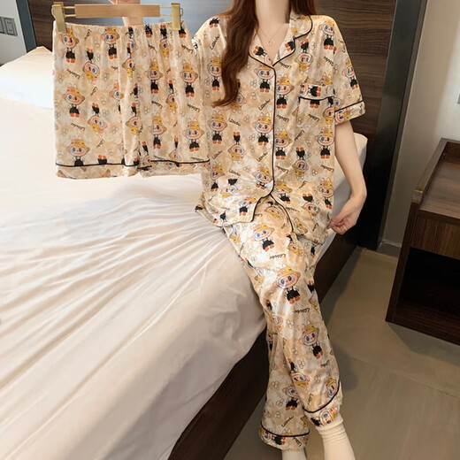 Thin three-piece pajamas new summer short-sleeved shorts trousers sweet and cute cartoon anime student home clothing set KK14132 L [Suggested 100-120Jin [Jin equals 0.5 kg]]