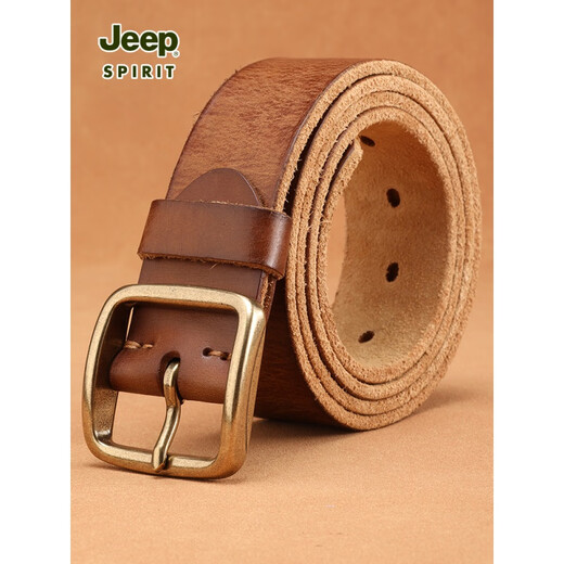 Jeep Spirit Belt Herren echter Lederstift Schnalle Retro Jugendhose Gürtel Casual Head Layer Cowhide Kupferschnalle Handgemachtes Gürtel 1048 [Retro Bronzeschnalle] Verdickte braune Gürtelkörper 110 cm