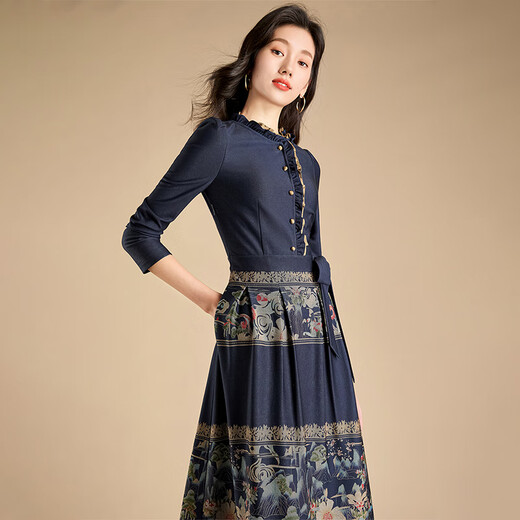 可蓓儿新中式国风连衣裙女2025新款春季气质减龄轻奢高级感马面裙子 3XL