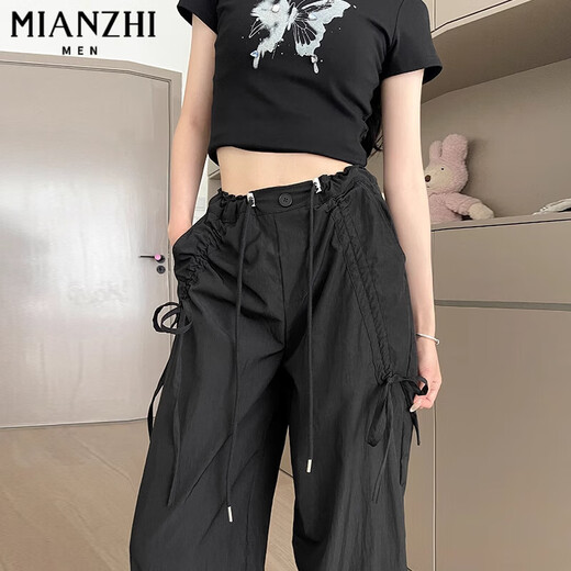 Cotton American Straight High Waist Ice Silk Work Pants Women Summer 2025 New Small Butterfly Wide Leg Casual Pants Women Black 829 High Quality 28.5 L 100-115Jin Jin is equal to 0.5 kg