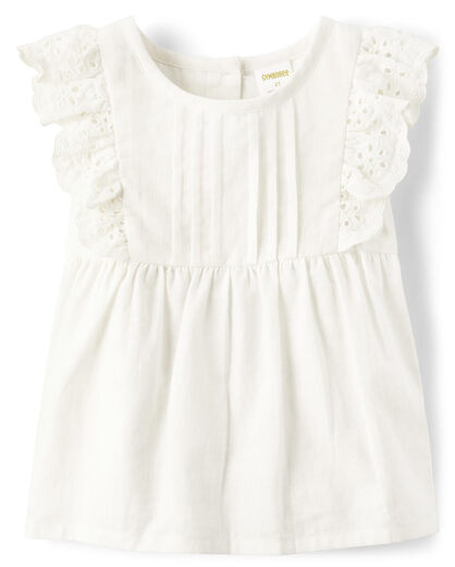 GYMBOReeGymboree Girls and Toddlers Short Sleeve Linen Top, Pure White Pure White 3T