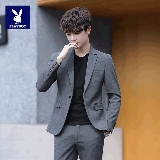 Playboy (PLAYBOY) suit men Korean style slim men casual blazer top fashion handsome professional suit suit men black [one button single piece] XL 175
