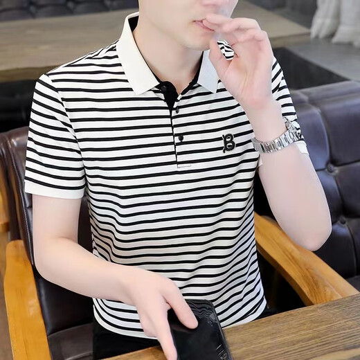 Pierre Cardin Haut-giron à rayures T-shirt pour hommes T-shirt Coton Coton Summer à manches courtes NOUVEAU TRENDE CAS CAS CASSET T-shirt 983 Braves noires [de haute qualité] M 85-100jin [Jin est égal à 0,5 kg]