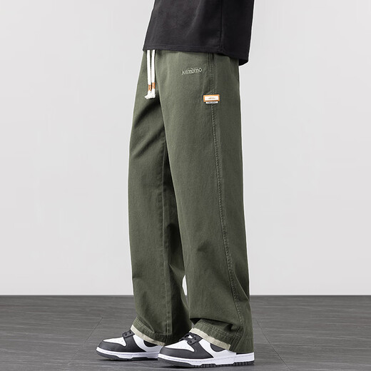 Charlotte European and American pure cotton casual pants for men, trendy and versatile, loose and drapey, wide-legged, handsome straight-leg sweatpants for spring and summer 2712 Khaki XL recommended 130-145Jin Jin equals 0.5 kg