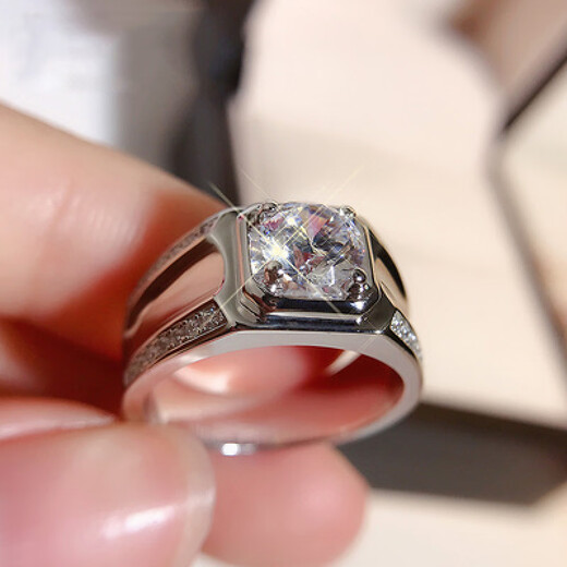 DL 1998 Fat Donglai same style platinum ring for men Pt950 platinum men's moissanite diamond ring 18K one carat simple polished platinum - full diamond 2 carats