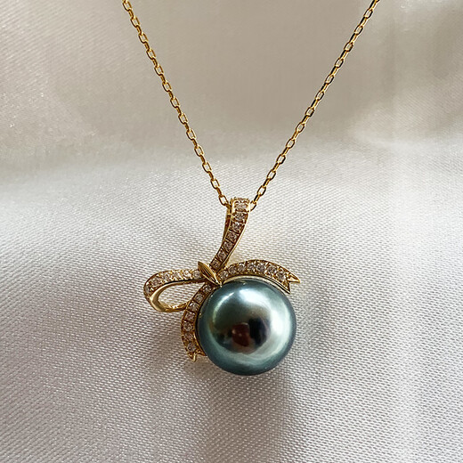 Fat Donglai's same Tahitian pearl pendant, French black necklace, 18K gold jewelry, Valentine's Day and Chinese Valentine's Day girls, gray DZK-0520