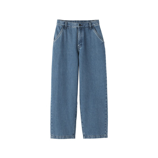 无印良品（MUJI）女式木棉混牛仔宽版锥形裤女款裤子25年春季新品丹宁回潮女装 浅蓝色 M (160/66A)
