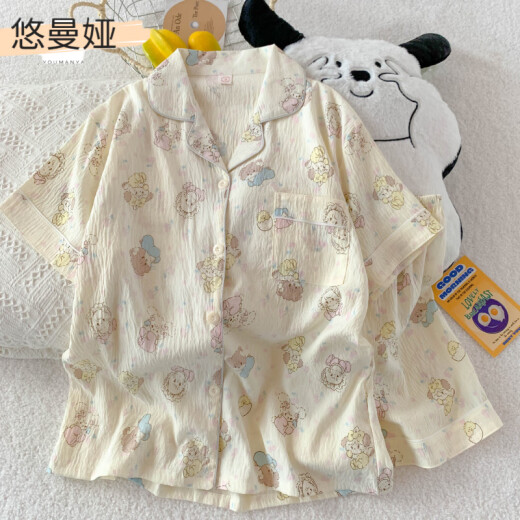 悠曼娅睡衣女夏季宽松韩版可爱快乐狗学生少女卡通宿舍休闲家居服可外穿 1105美乐蒂和凯蒂猫-云朵棉短袖 L (95-115斤)