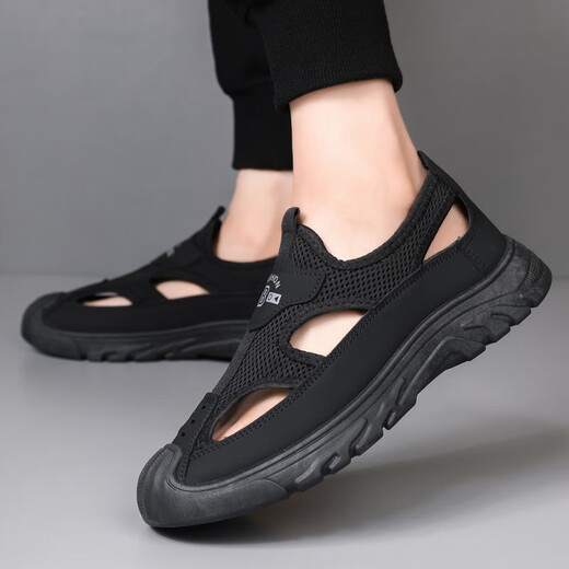 Ranao Sandals Herren 2025 Sommer Neue lässige Männerschuhe Mesh atmable Loch Schuhe Fuß Cover Sport Wating Beach Schuhe FH-Diamond S826 Black 41