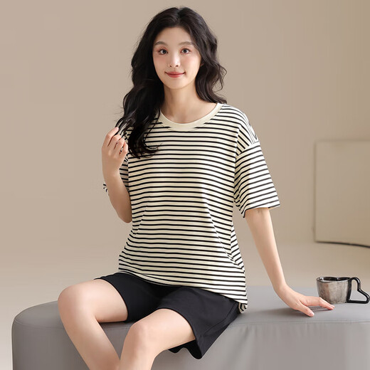 [纯棉]睡衣女夏季套头短袖短裤休闲款家居服套装可外穿女cker CKE-W6175A L