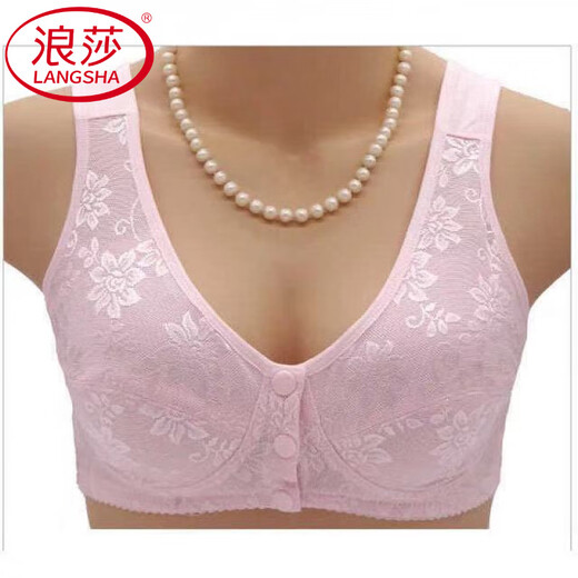 浪莎（LangSha）春夏新薄款蕾丝无钢圈舒适透气中老年妈妈内衣大码文胸前扣女胸罩 蕾丝花边肤色 均码 38码建议85-100斤
