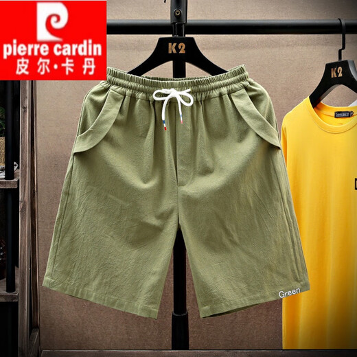 皮尔卡丹（pierre cardin）短裤夏季五分裤亚麻潮流棉麻休闲男士外穿沙滩裤宽松休闲裤裤衩 5K833白色 M 80-105斤