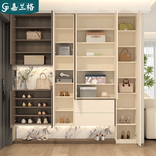 语森忆奶油中古风入户门圆弧鞋柜家用门口玄关柜一体储物悬空柜定制9N61 款式11150*350*2400 无灯