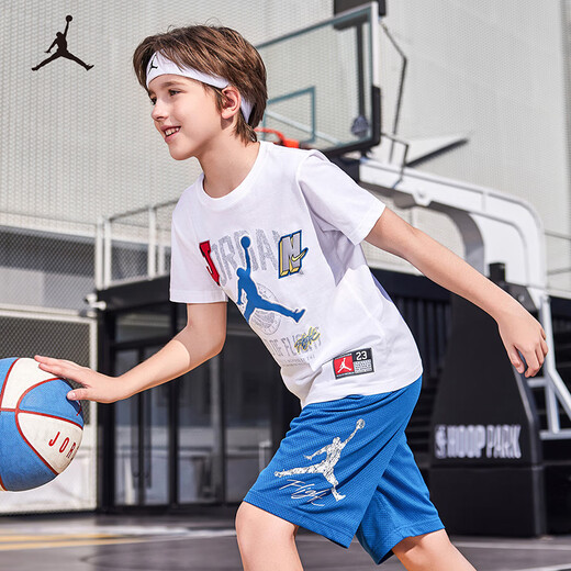 NIKE JORDAN Nike AJ children's short-sleeved T-shirt summer new children's size 23 short T-shirt pure white 110/56 recommended height 104-110cm
