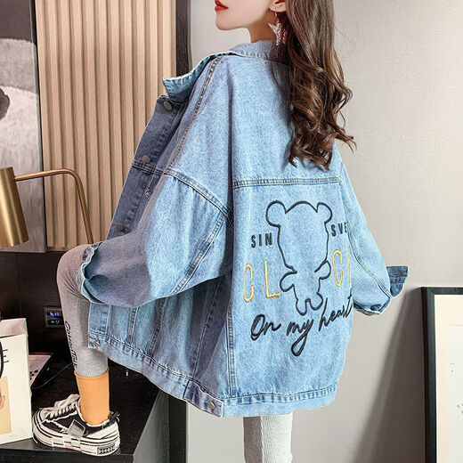 荣西图做旧牛仔外套女风潮流夹克 9926#蓝色 S 【建议80--100斤】