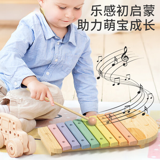 楪嫦德国品质八音琴手敲琴木质儿童敲击乐器幼婴儿玩具早教木琴 双层架子鼓