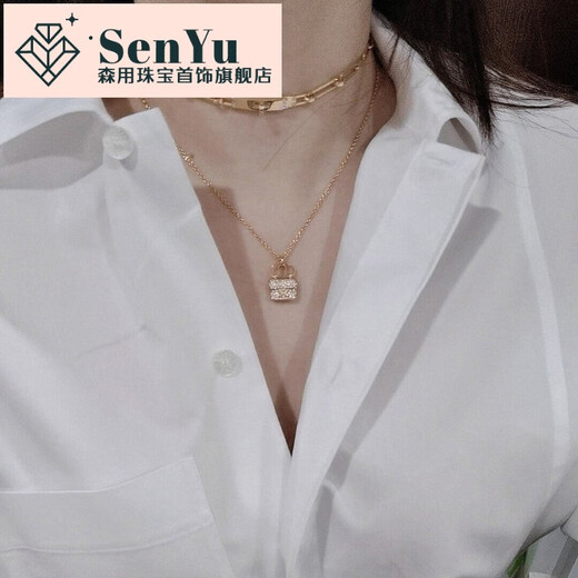 Sen uses 18K rose gold H Kang Kang bag necklace for women, diamond color gold pendant, clavicle chain, Valentine's Day gift for girls, second generation H bag rose gold