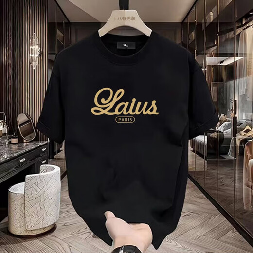 Chang Luzhu 2025 Sommer New American 220G Pure Cottro Retro Schwarzes Top-Paar Outfit Vielseitige runde Hals kurzärmeligte T-Shirt für Männer und Frauen V695 Black S