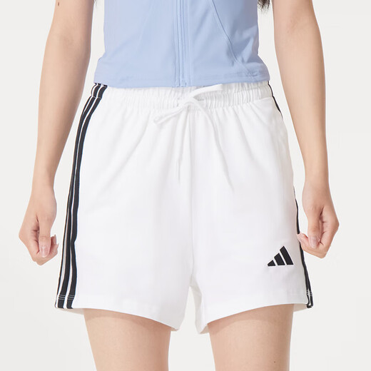 阿迪达斯 （adidas）女子夏季运动套装 跑步健身训练服潮流时尚针织舒适透气休闲衣裤 棉/氨纶 白色短裤 XL