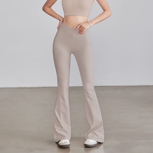 LULULMCCTN high-waist hip-raising micro-flared yoga pants summer new button Pilates professional training fitness clothes milk coffee top S