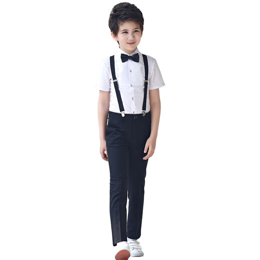 Feathered duck 4 children's white shirt 5 boy 8-year-old student 6 spring and autumn flower girl dress 7 handsome boy performance overalls suit 9 cotton burgundy long-sleeved four-piece set 160 cm