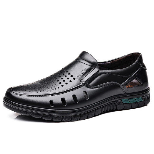 
YRC Yierkang Summer 2025 new men's hollow sandals toe layer cowhide middle-aged and elderly dad's shoes breathable casual shoes sandals 9887-2 black 41