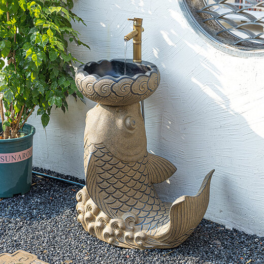 Jiu Mo Chongcai outdoor wash basin balcony terrace floor-standing one-piece column wash basin garden outdoor courtyard wash basin Lucky Dali wash basin + single cold water faucet