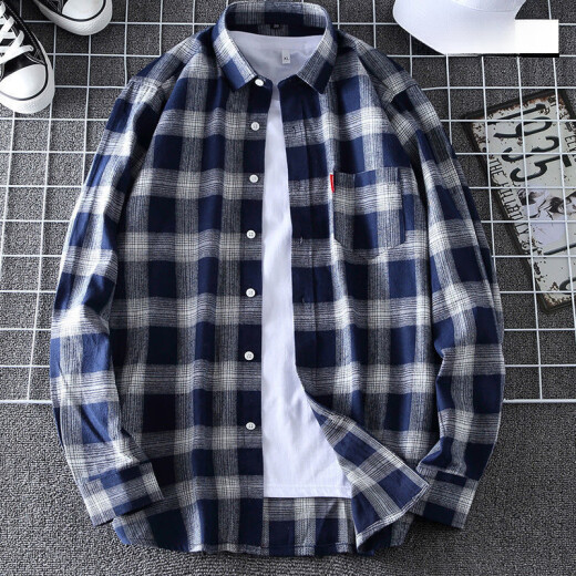 GTYUWVG Spring and Summer Molding Camisa de manga larga Camisa coreana a cuadros de gran tamaño para la tendencia de los hombres y jóvenes de mediana edad M655 38