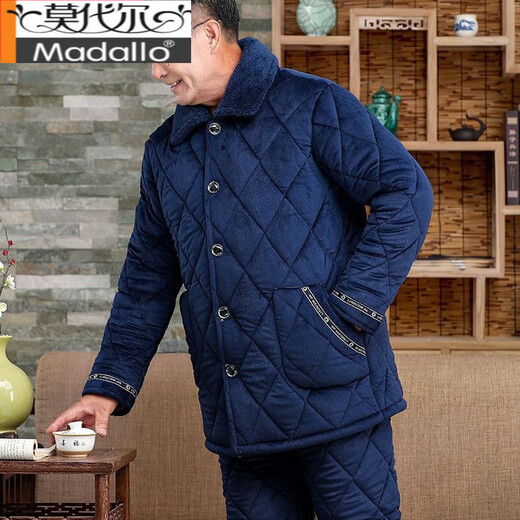 Modal Pyjamas Männer im Winter, warme dreischichtige Baumwolle verdickte Kälte und Samt, Papa kann einen Baumwolljackeanzug an der Außenseite tragen.