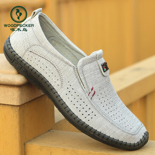 Woodpecker old Beijing cloth shoes men's summer sandals casual breathable sweat-absorbing soft sole anti-slip middle-aged man kicks dad's net shoes 5010-7 camel color net shoes 42