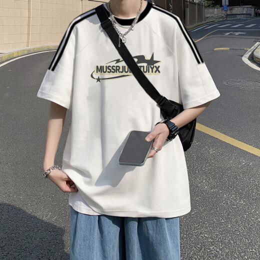 以纯美式复古短袖T恤男夏季2025新款宽松设计感小众日系ins潮牌上衣服 【3895*Wasp】白色 M 85-120斤