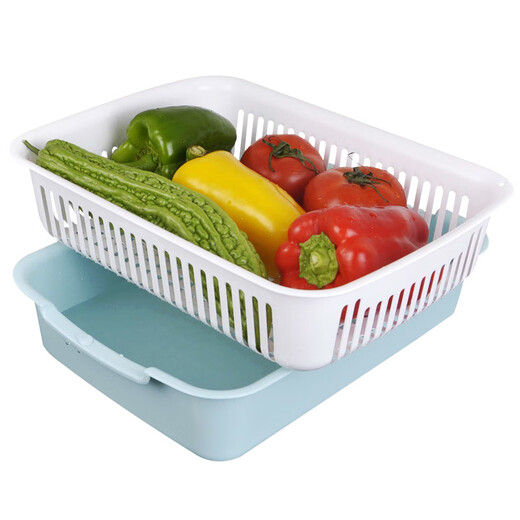 An Junsheng large vegetable washing blue double-layer drain basket fruit basket kitchen household rectangular drain basin plastic bowl and chopsticks drain basket green 34*26*9 cm double layer