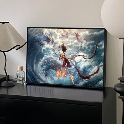 2025新款哪吒2之魔童闹海数字油画DIY手工手绘涂鸦卡通感装饰 LL12176 40*50cm加厚实木内框+美观外框