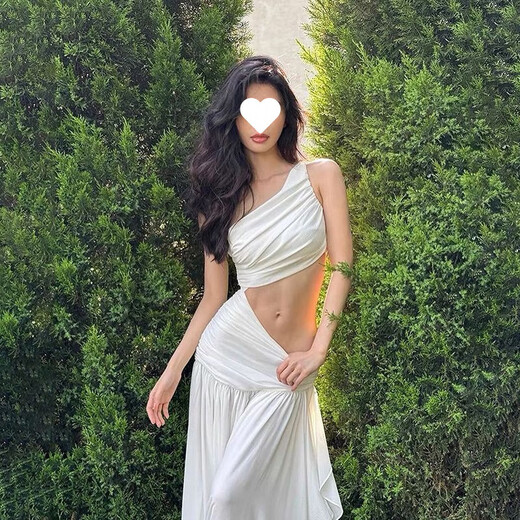 乐卡利法式连衣裙女海边度假仙女长裙夏斜肩露腰氛围清冷感小众高级礼服 法式斜肩连衣裙【M 100左右】