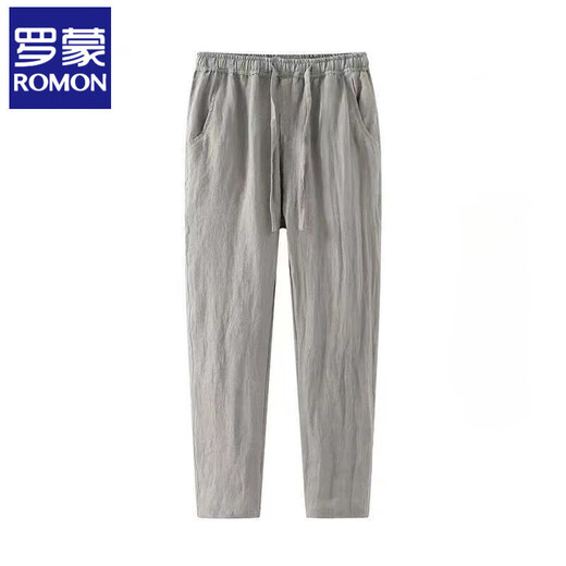 ROMON linen pants men's summer thin nine-point pants loose slim casual harem pants large size straight pants men linen-color summer style 3XL 130-145Jin Jin equals 0.5 kg