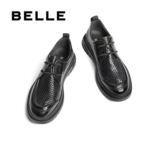 Belle Lace-up Commuter Business Leather Shoes Men's Spring and Autumn Shopping Mall Same Leather Casual Leather Shoes 8CF01DM3 Black-punched A1365 38 (240mm)